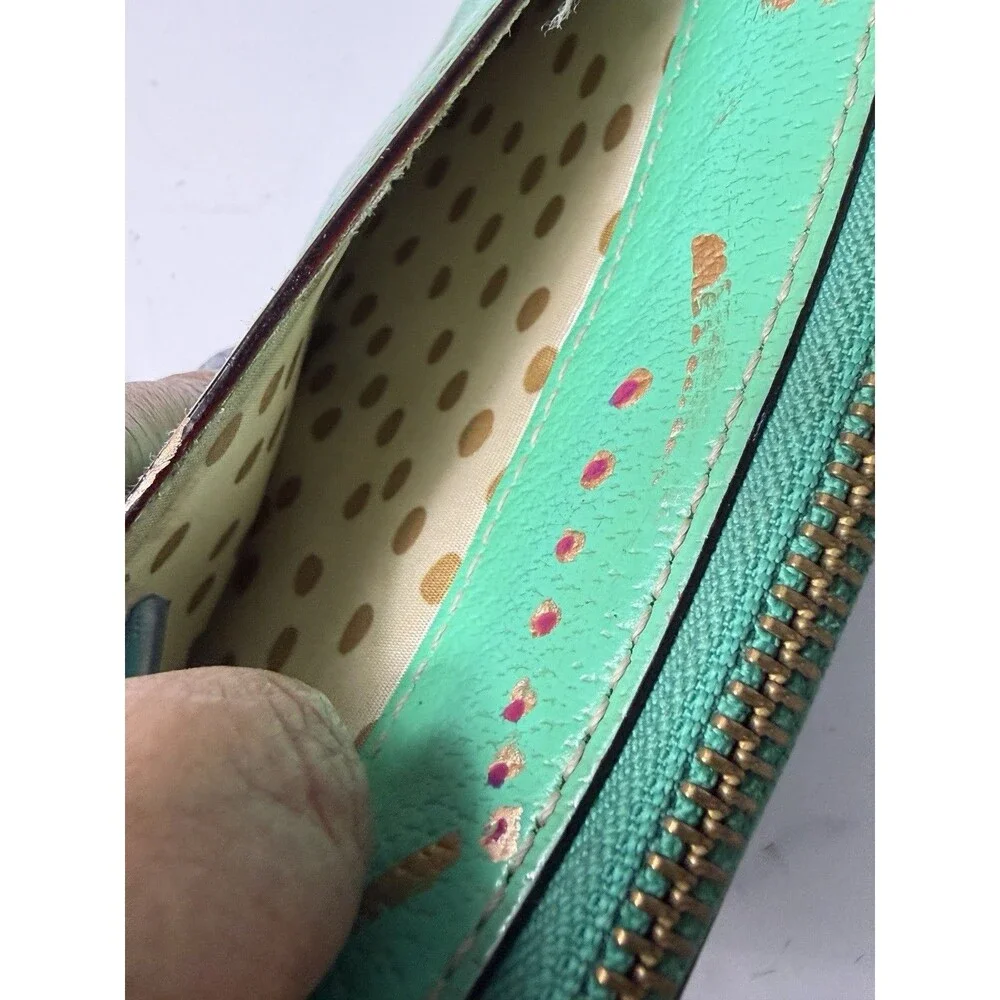 Kate Spade Jazzy Metro Green Patent Leather Zip Around Wallet Custom Art As Is